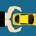 Illustration of hands securing a yellow car